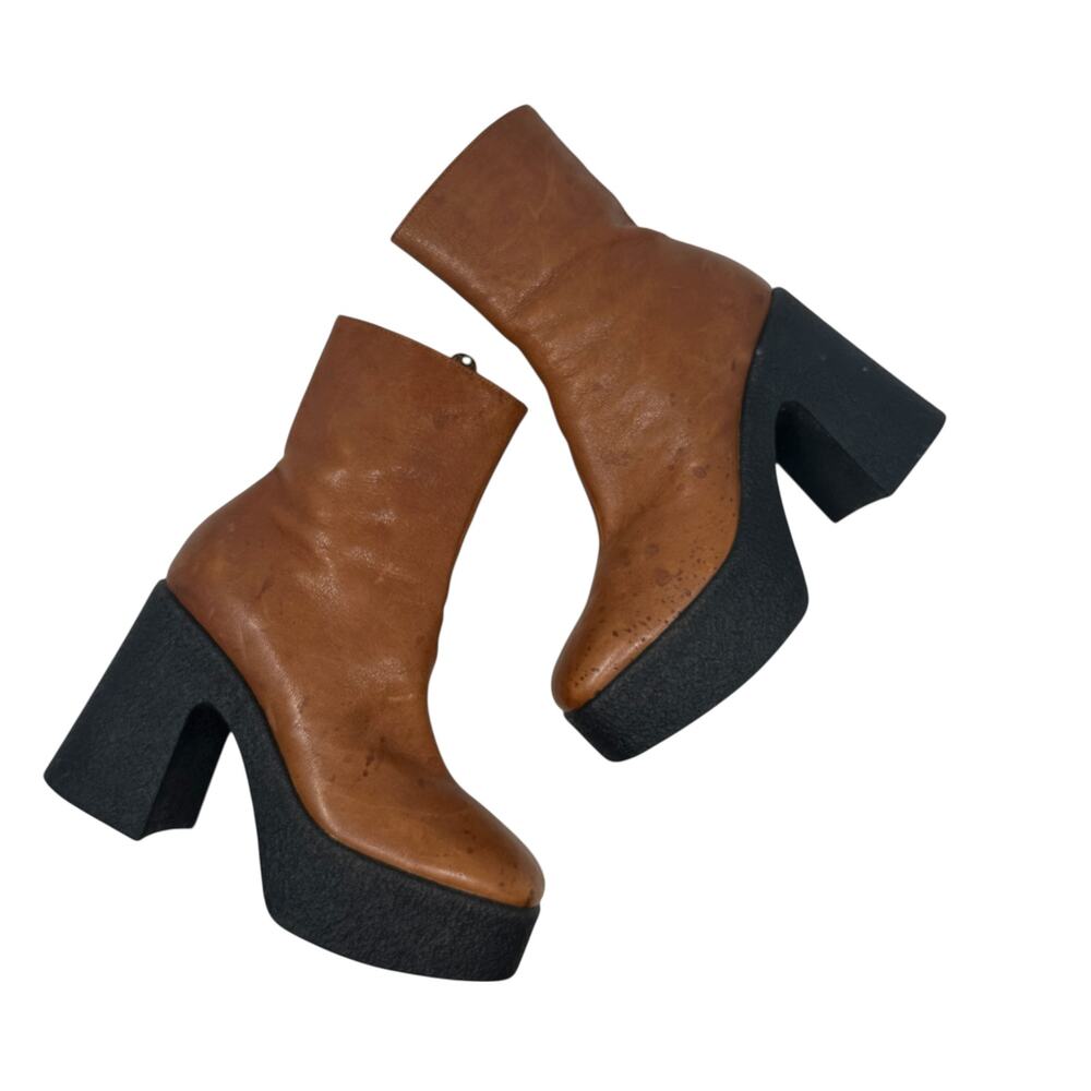 Brother Vellies Empire Platform Ankle Boots Brown Leather Made Italy Womens 6